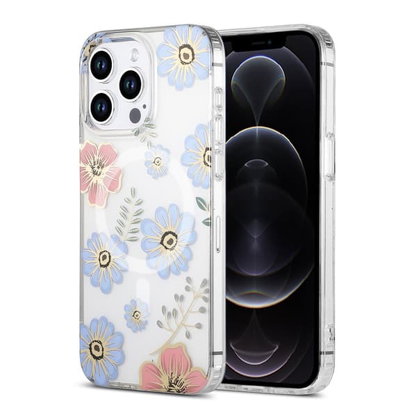 Mobilcover MagSafe til iPhone 12 Pro Max - Blomster Rød-blå