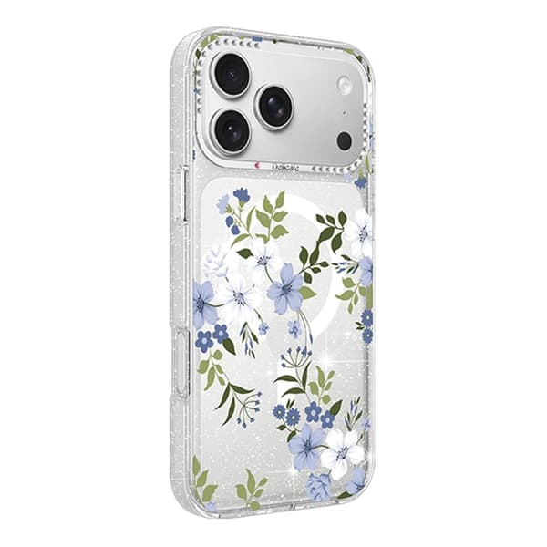 Blomstret Cover med Magsafe til iPhone 17 Pro - Blå
