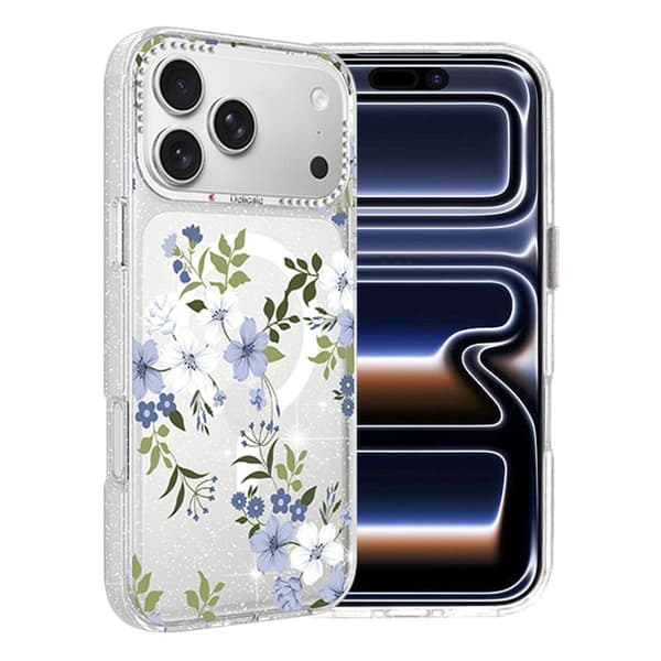Blommigt Skal med Magsafe för iPhone 17 Pro - Blå