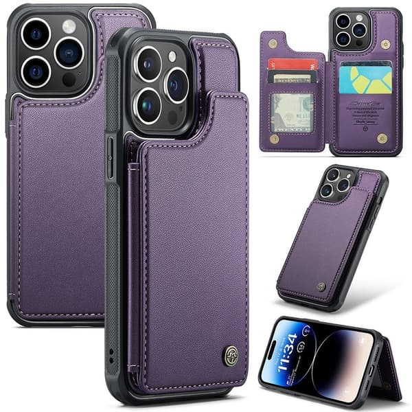 CASEME C22 Wallet Case iPhone 14 Pro RFID-blokering - Lilla