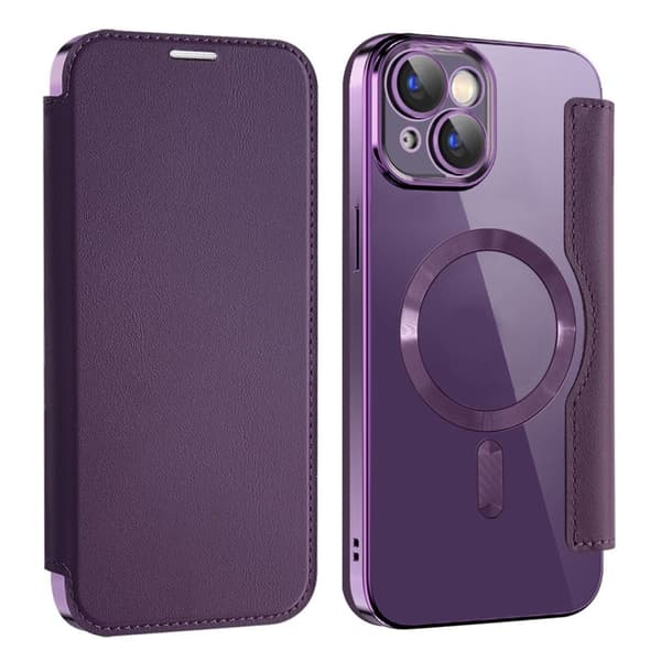 AMORUS iPhone 14 Wallet Cover MagSafe RFID Blocking - Mørkelilla