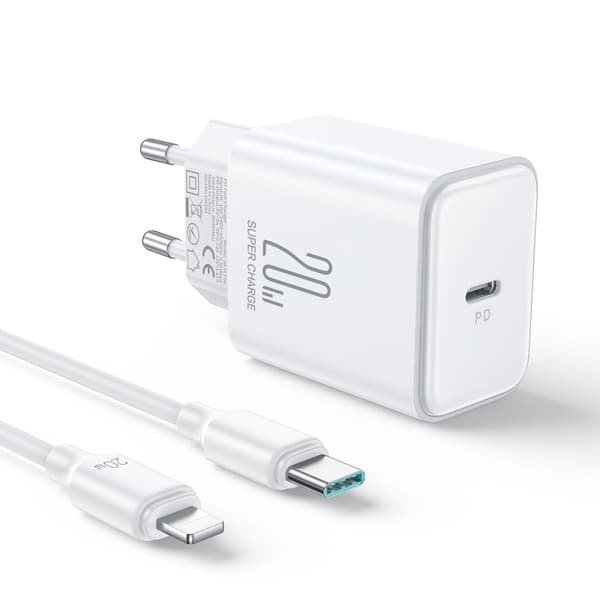 NEXTBATT 20W Hurtigoplader PD + 20W USB-C til Lightning kabel, 1m - Hvid