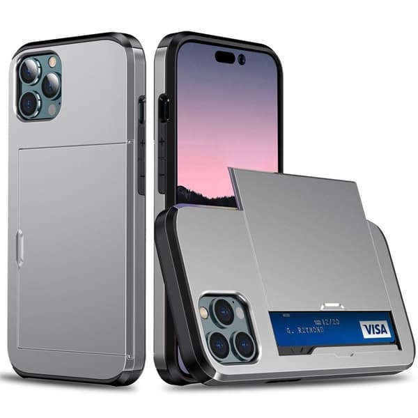 iPhone 14 Pro skal med skjutbart kortfack - Grå