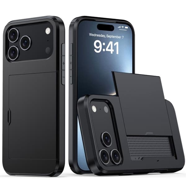 Fodral med kortfack iPhone 18 Pro, iPhone 17 Pro - Svart
