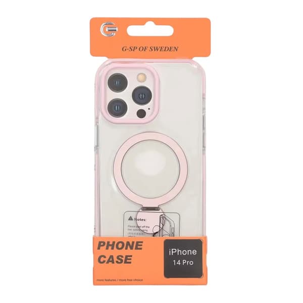 Skal Magsafe til iPhone 14 Pro - Gennemsigtig rosa med ringstativ