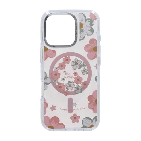 Gradient Floral Magnetic Case For iPhone 16 Pro Pink