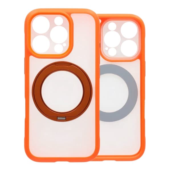 Clear Glow 360-degree Rotating MagSafe Stand Case For iPhone 16 Pro Orange