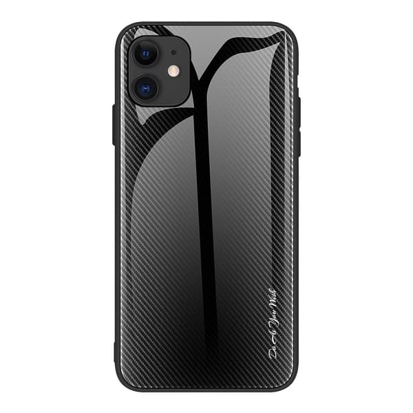 iPhone 12/12 Pro Carbonfiber Tekstur Glas Bagside Cover - Sort
