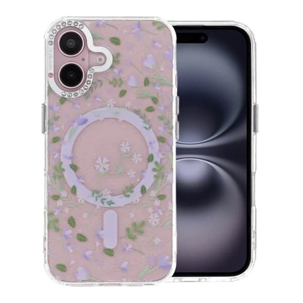 Blomstret Cover med Magsafe til iPhone 16 - Lavendel