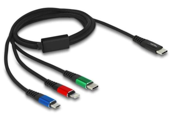 Delock 3-i-1 USB-C till Lightning/Micro USB/USB-C Laddningskabel, 1 m