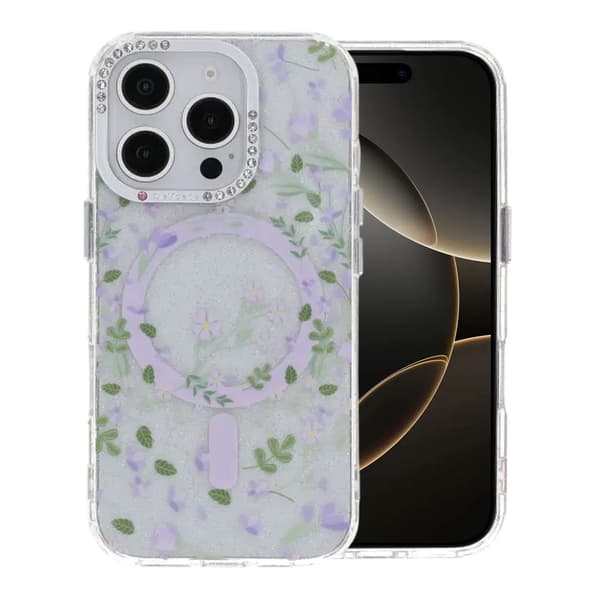 Blomstret Cover med Magsafe til iPhone 16 Pro - Lavendel