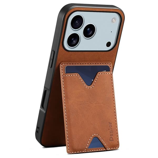 DENIOR iPhone 17 Pro Cover med Stativ - Brun