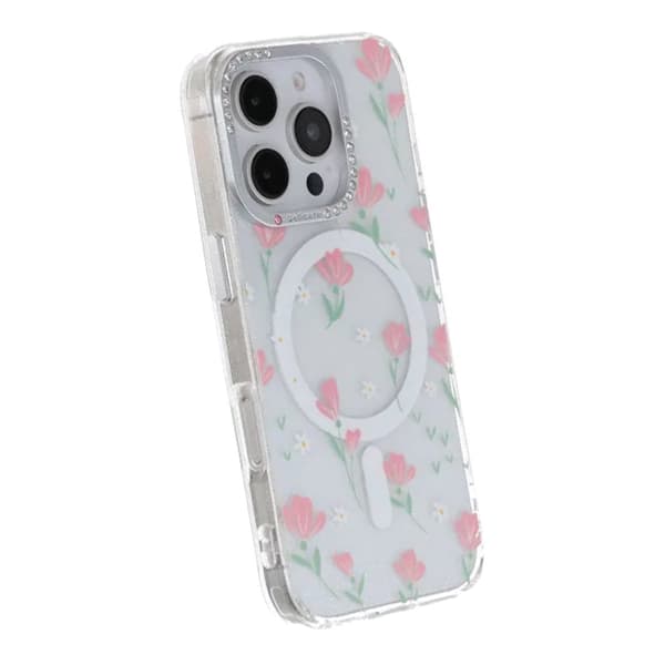 Blomstret Cover med Magsafe til iPhone 16 Pro Max - Rosa