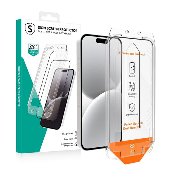 SiGN Näytönsuoja iPhone 16 Plus – EZ Apply pölyttömällä asettimella