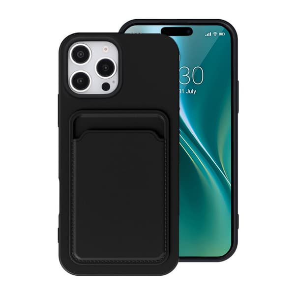 Silikone Cover med Kortholder iPhone 16 Pro Max - Sort