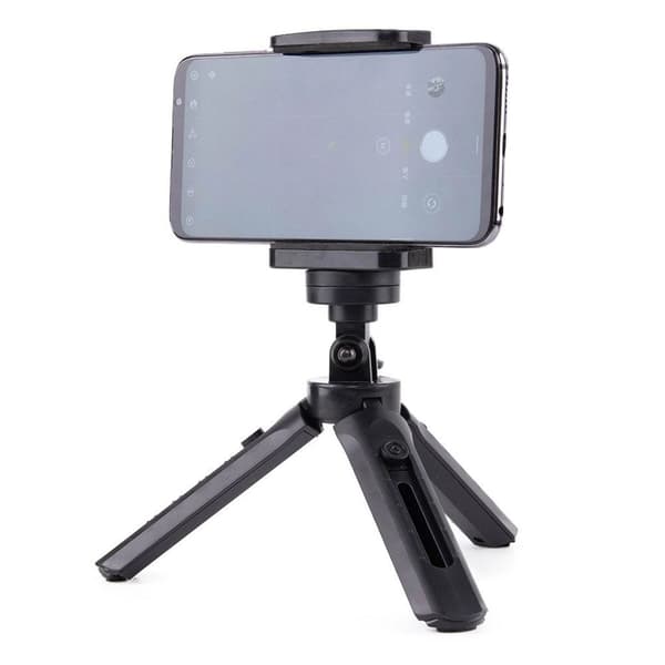Mini stativ / selfie stick med telefonholder, 21 cm - Sort