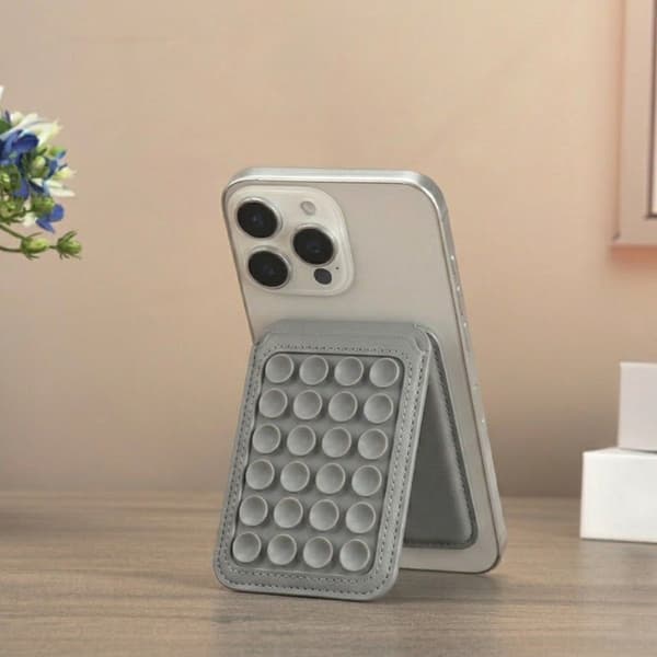 Foldable Suction Cup Phone Stand & Card Holder Gray