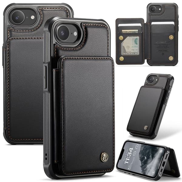 CASEME C22 Wallet Case med RFID-blokering til iPhone 16e – Sort
