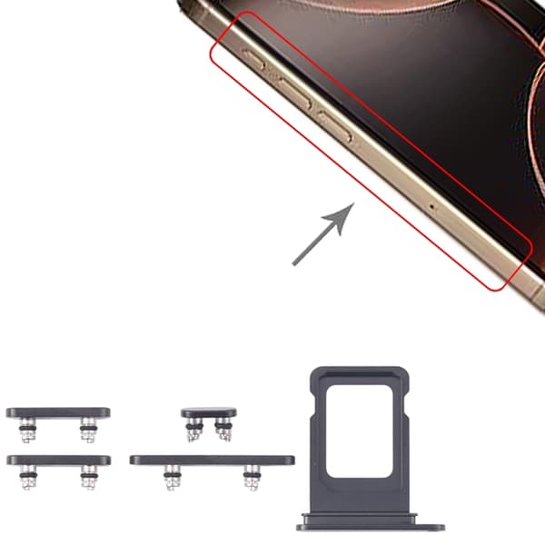 Knapper og SIM-kortholder til iPhone 15 Pro/15 Pro Max - Sort
