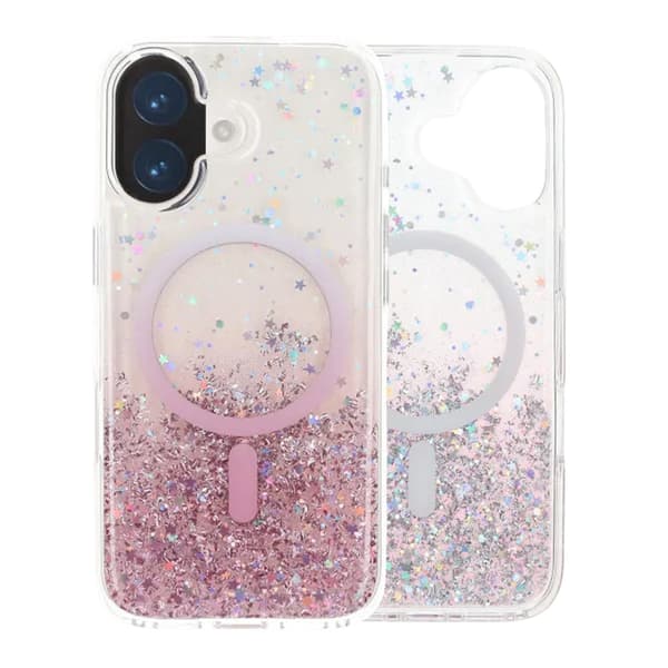 Glitrende MagSafe Cover med Stjerner til iPhone 17 - Rosa