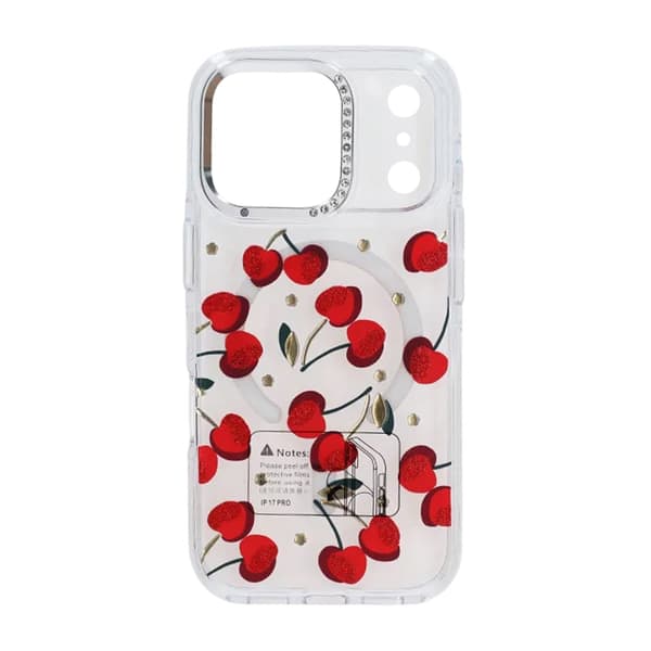 Glitrende Rhinestone Magnetisk Etui til iPhone 17 Pro Max Kirsebærrød