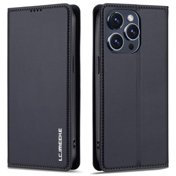 LC.IMEEKE iPhone 14 Pro Wallet Cover PU Læder Stand - Sort