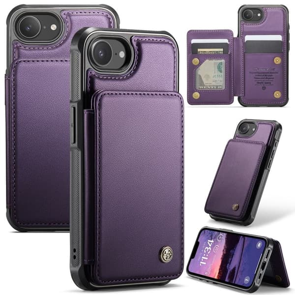CASEME C22 Plånboksfodral med RFID-blockering för iPhone 16e – Lila