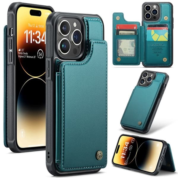 CASEME C22 iPhone 14 Pro Max Lompakkokotelo RFID-suojauksella - Vihreä