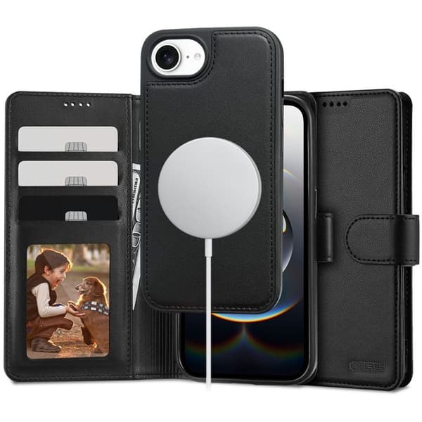 Tech-Protect MagSafe Wallet Cover til iPhone 16e - Mat Sort