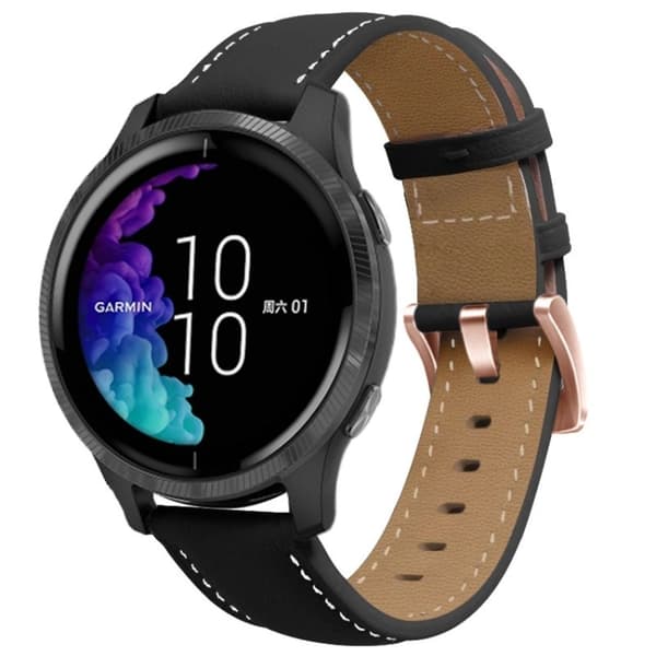 Garmin Forerunner 265S / 255S / Venu 2S Læder Urrem - Sort