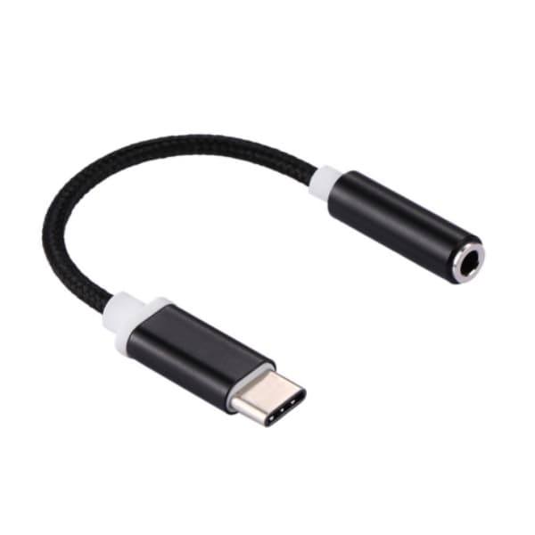 USB-C til 3,5 mm Aux adapter i nylon - Sort