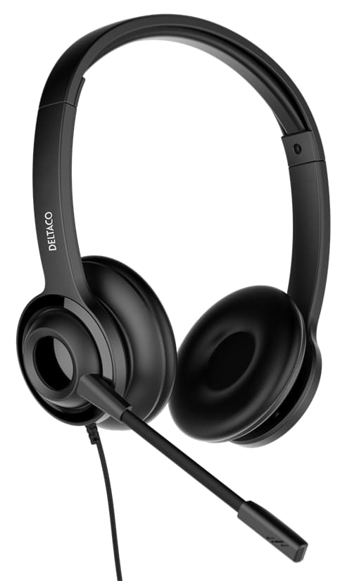 DELTACO Office USB-headset med mikrofon, 1,8 m - Svart