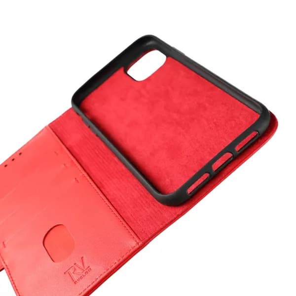 iPhone 11 Lompakkokotelo Nahka Rvelon - Punainen