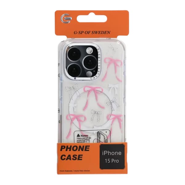 Glitrende Rhinestone Magnetisk Etui til iPhone 15 Pro Sommerfugl Pink