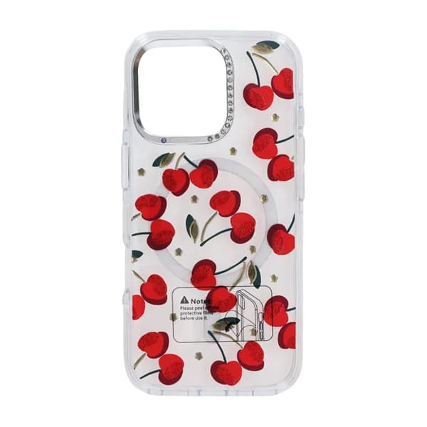 Glitrende Rhinestone Magnetisk Etui til iPhone 16 Pro Max Kirsebærrød