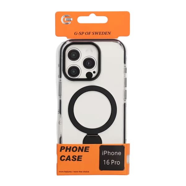 MagSafe Cover til iPhone 16 Pro - Transparent Sort med Ringholder