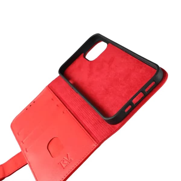 iPhone 13 Pro Plånboksfodral Läder Rvelon - Röd