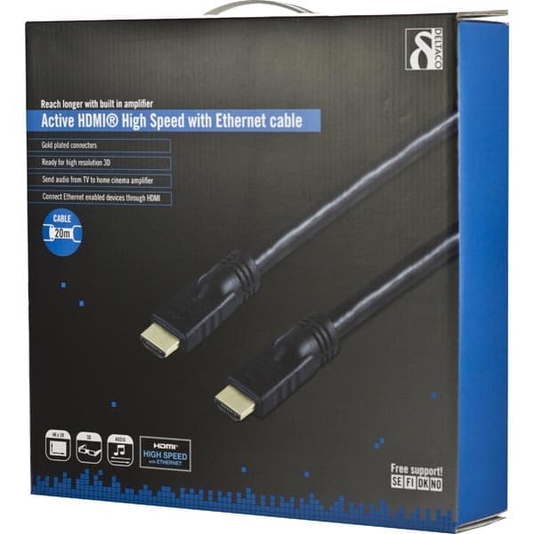 DELTACO Aktivt HDMI-kabel, 20m, sort