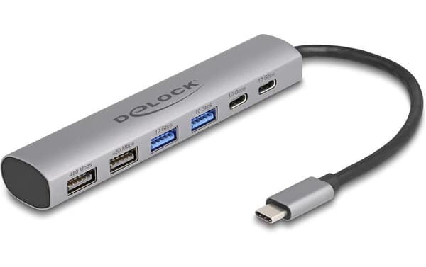Delock USB-C Hub 2x USB-C / 4x USB-A Port, 10 Gbps
