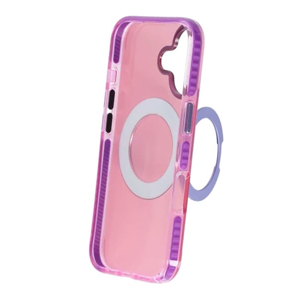 Iridescent Shockproof Case with 360-degree Rotatable Kickstand For iPhone 17 Rose Red