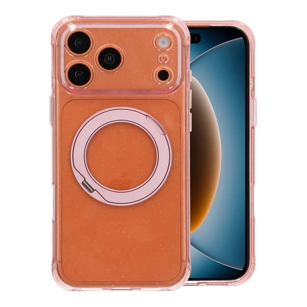 Glitrende MagSafe-cover til iPhone 17 Pro og 18 Pro med roterende stativ - Rosa