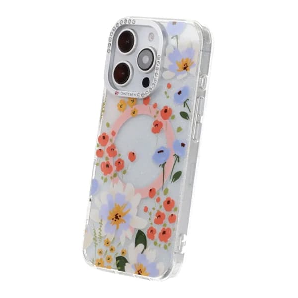 Blomstret Cover med Magsafe til iPhone 16 Pro - Orange