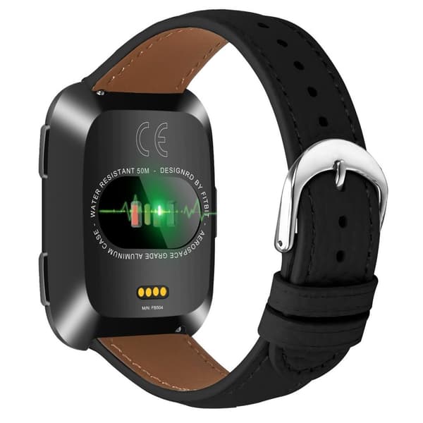 Fitbit Versa/Versa Lite/Versa 2 -kellon ranneke PU-nahkaa – musta