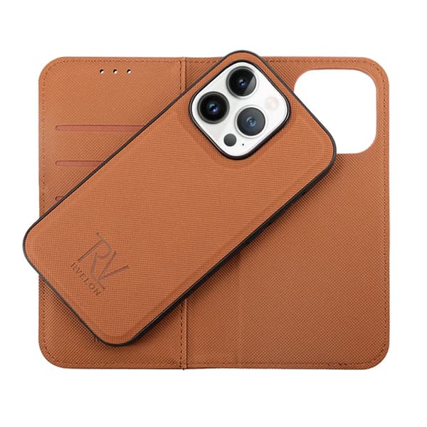 iPhone 14 Pro Max Plånboksfodral Magnet Rvelon - Brun