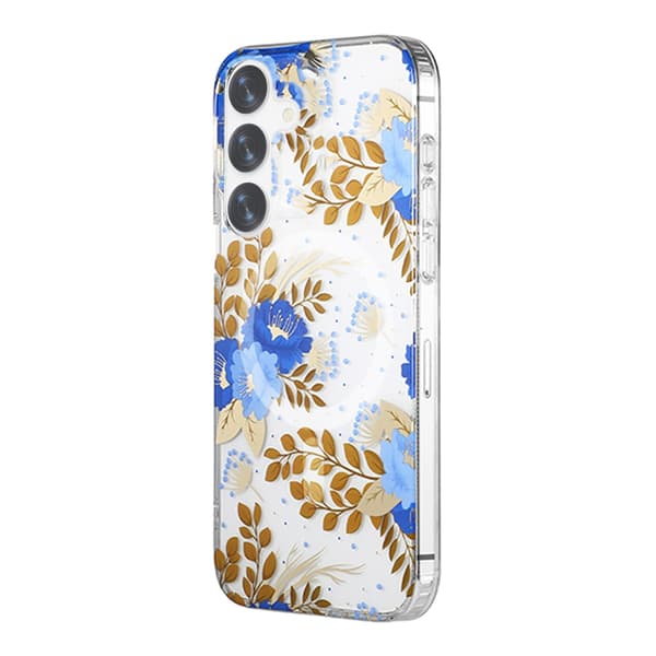 Etui Magnet til Samsung Galaxy S24 Plus - Blomster Blå-guld