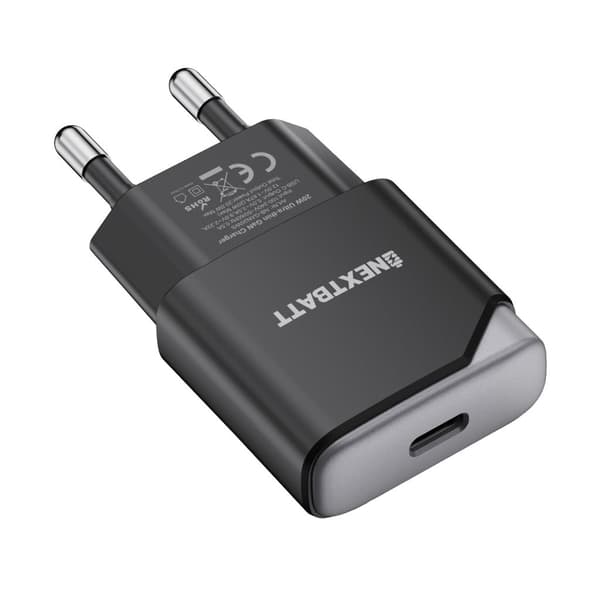 NEXTBATT GaN 20W Slim Hurtigoplader USB-C – Sort / Grå