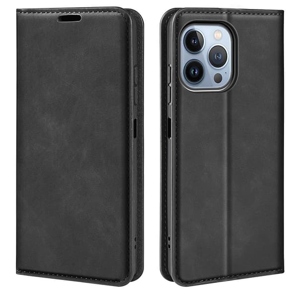 iPhone 14 Pro Mjukt Läderfodral - Svart