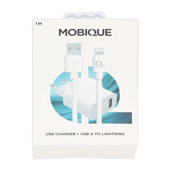USB A till Lightning Kabel + USB Laddare 2.4A - Vit