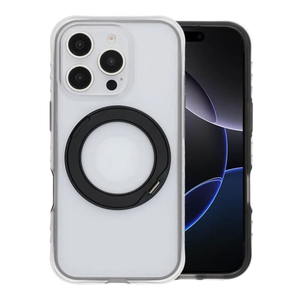 Mat Mobilcover med ringstativ til iPhone 16 Pro Max - Sort