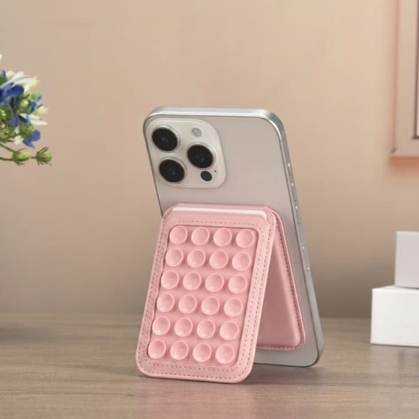 Foldable Suction Cup Phone Stand & Card Holder Pink